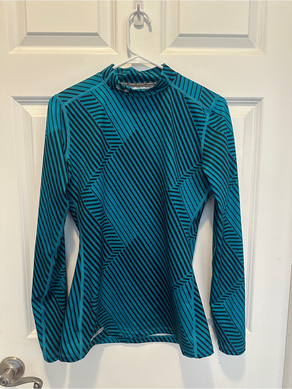 Under Armour Women's Teal and Black Striped Long Sleeve Top